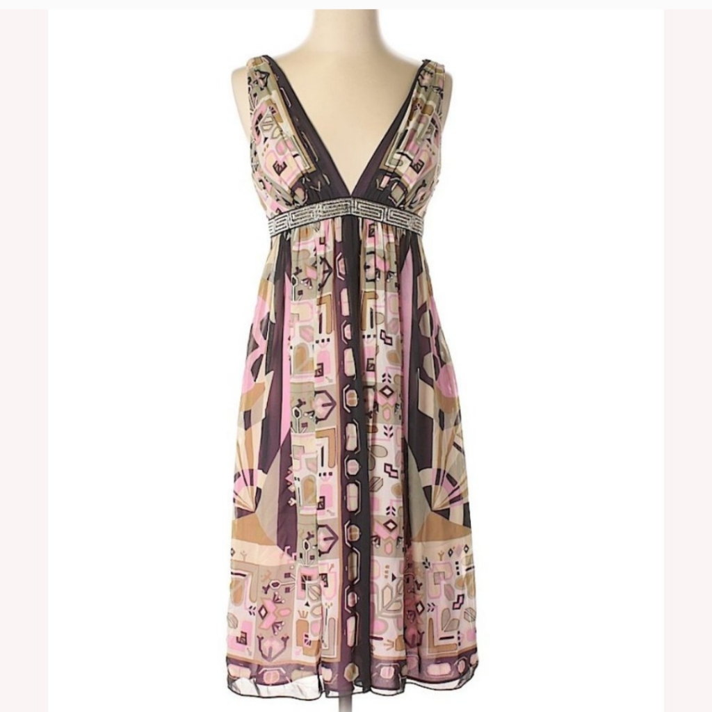 Nicole Miller Silk Plunging V-Neck Empire Waist Cocktail Dress
